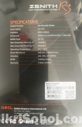 ZENITH R3 -256GB SSD Hard Disk